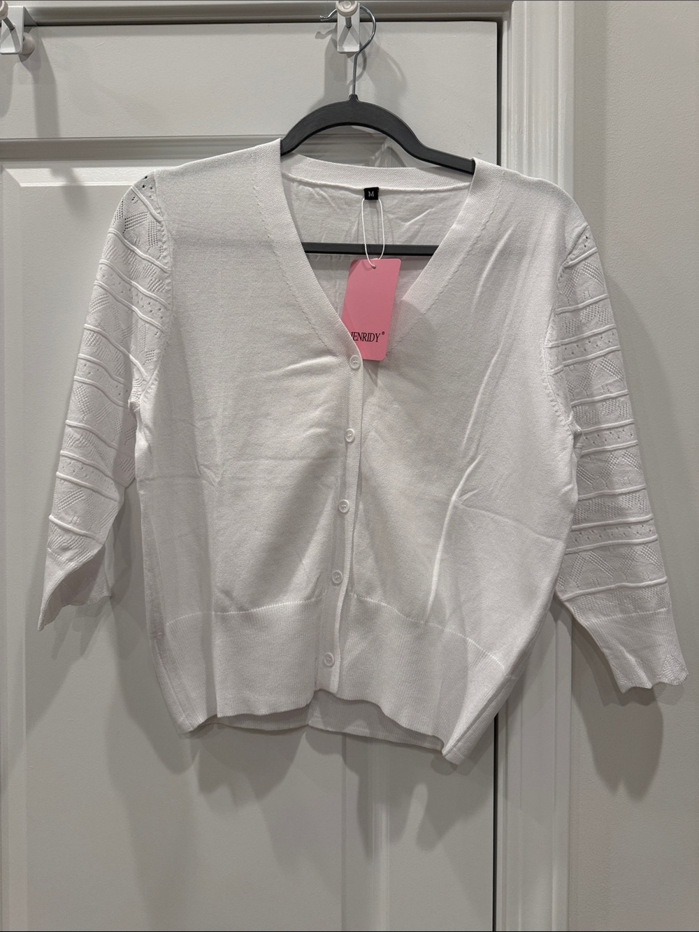 Amazon White V-Neck Button Front Sweater Cardigan